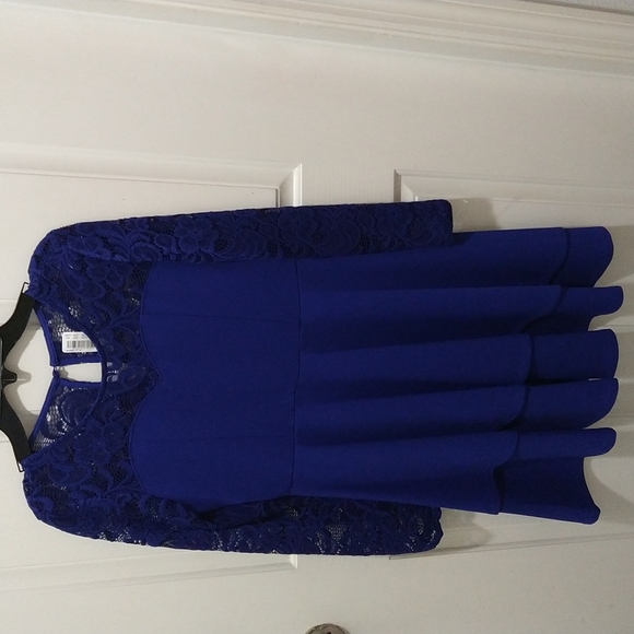 Rare Editions Lace/Scuba Two-Tier Fit-And-Flare Dress Big Girls Size 14 - Picture 3 of 7